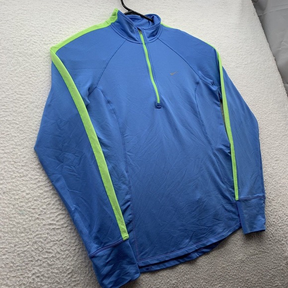 Nike‎ Dri-Fit Jacket Womens Medium M Blue Green 1/4 Zip Athleisure Running Thin - Picture 2 of 14